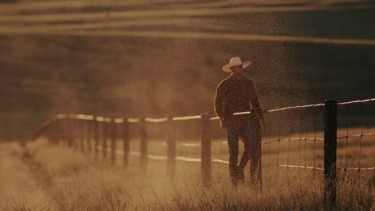 Cowboy on a Ranch at Sunset