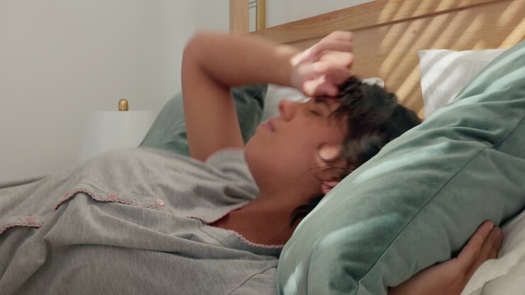 Sleeping, morning and wake up with an unhappy