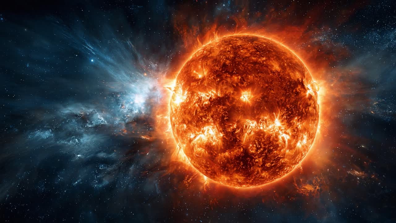 En betagende udsigt til en brændende stjerne mod en kosmisk baggrund: Udforsk skønheden og kraften i vores sol i universet.