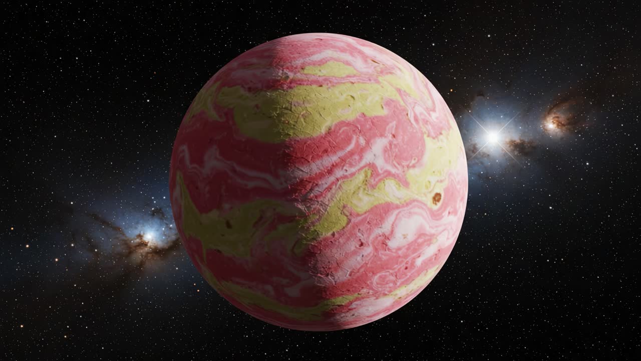 A Stunning Celestial Body: A Vibrant Planet with Swirling Patterns and Breathtaking Colors, Captivating the Viewer with Its Otherworldly Beauty in the Expansive Cosmos