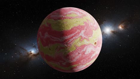 a stunning celestial body: a vibrant planet with swirling patterns and breathtaking colors, captivating the viewer with its otherworldly beauty in the expansive cosmos