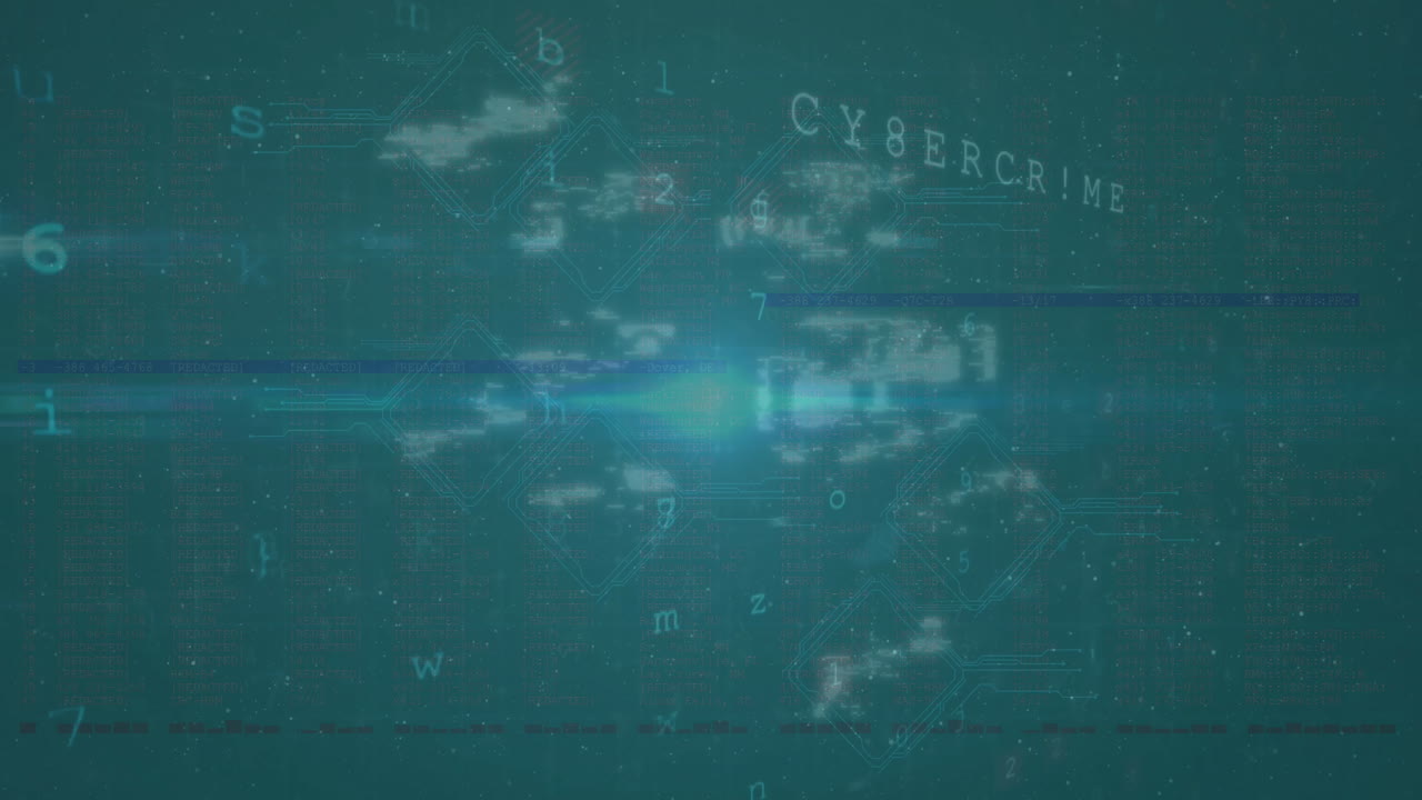Animation of data processing and social media icons on black background