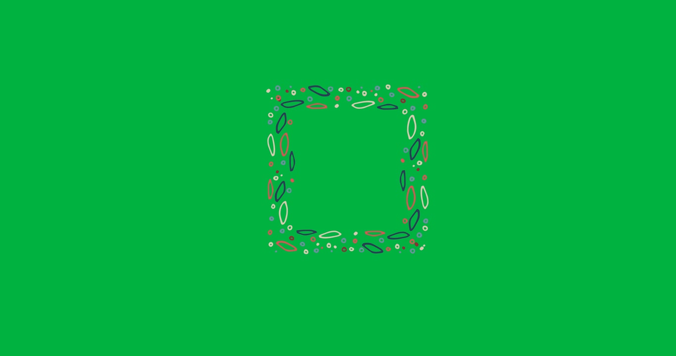 Digital animation of colorful abstract shapes forming a frame against black background