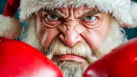 a man in a santa claus hat and red boxing gloves