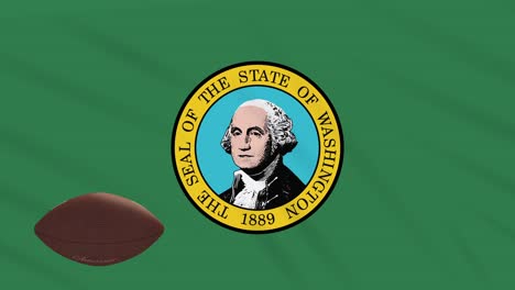 la bandera de washington agitando y la pelota de fútbol americano girando, bucle