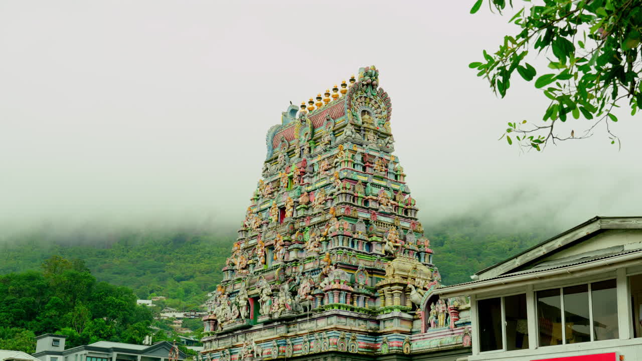 Wide shot of local Hindu temple in Victoria, Mah&egrave; island, Seychelles