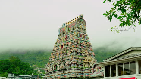 Wide-shot-of-local-Hindu-temple-in-Victoria,-Mahè-island,-Seychelles