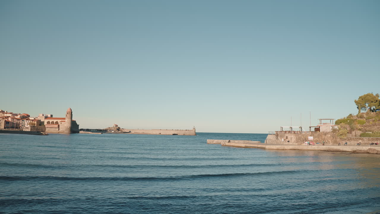 View from Plage de Port d'Avall, serene ocean, Collioure, France