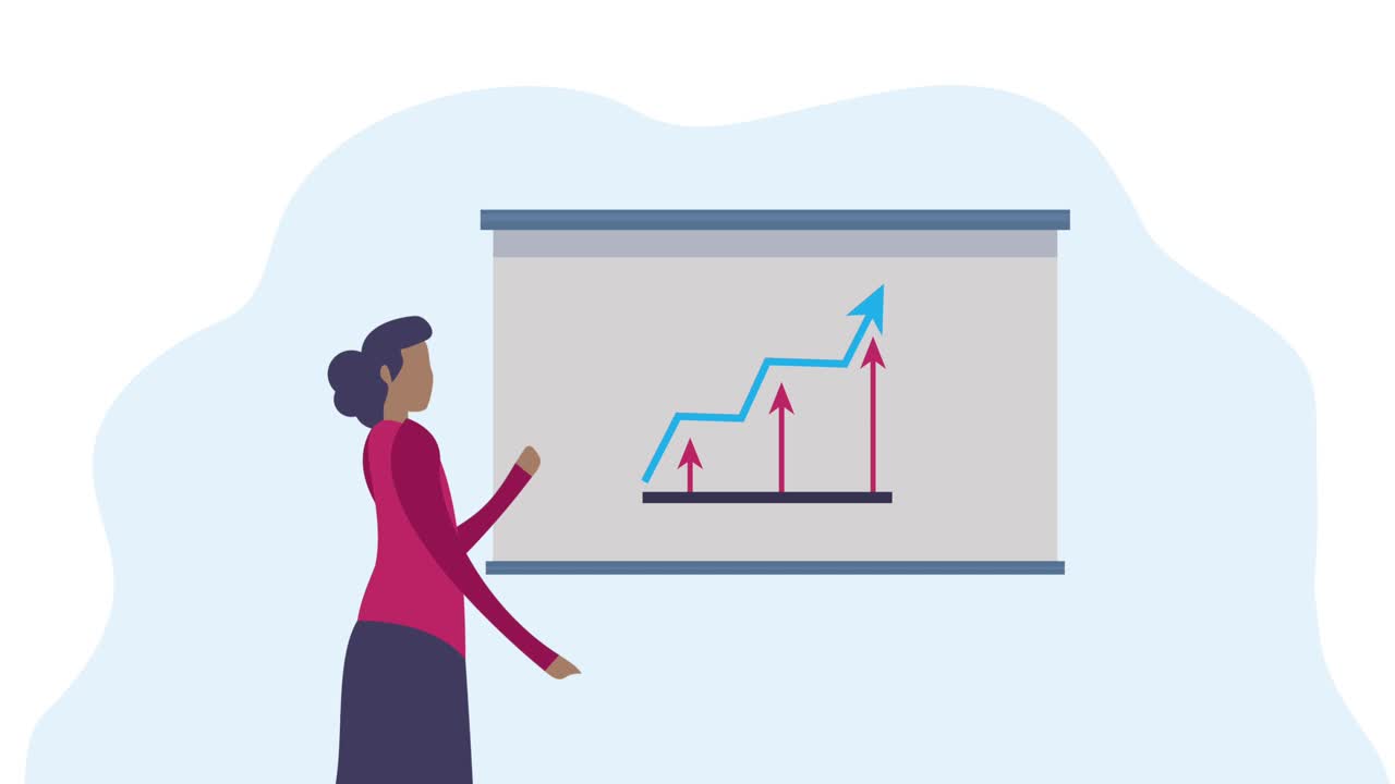 animación de entrenamiento con mujer de negocios afro y estadísticas