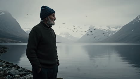 Contemplative Man by the Lake