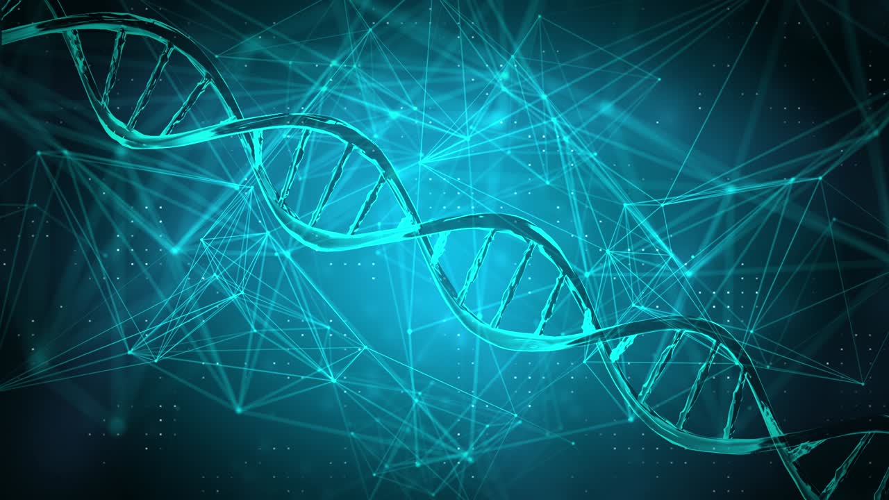 Struttura molecolare del DNA blu 4K, particelle scientifiche, loop di presentazione, sfondo 4K