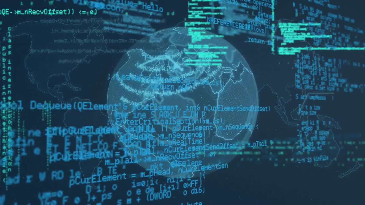 Animation of rotating globe on interface with grid and data processing