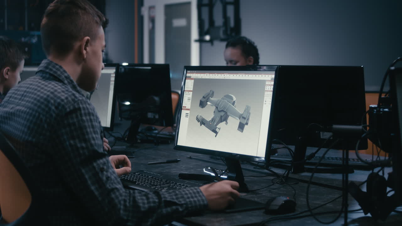 Students learning computer-aided design in a classroom