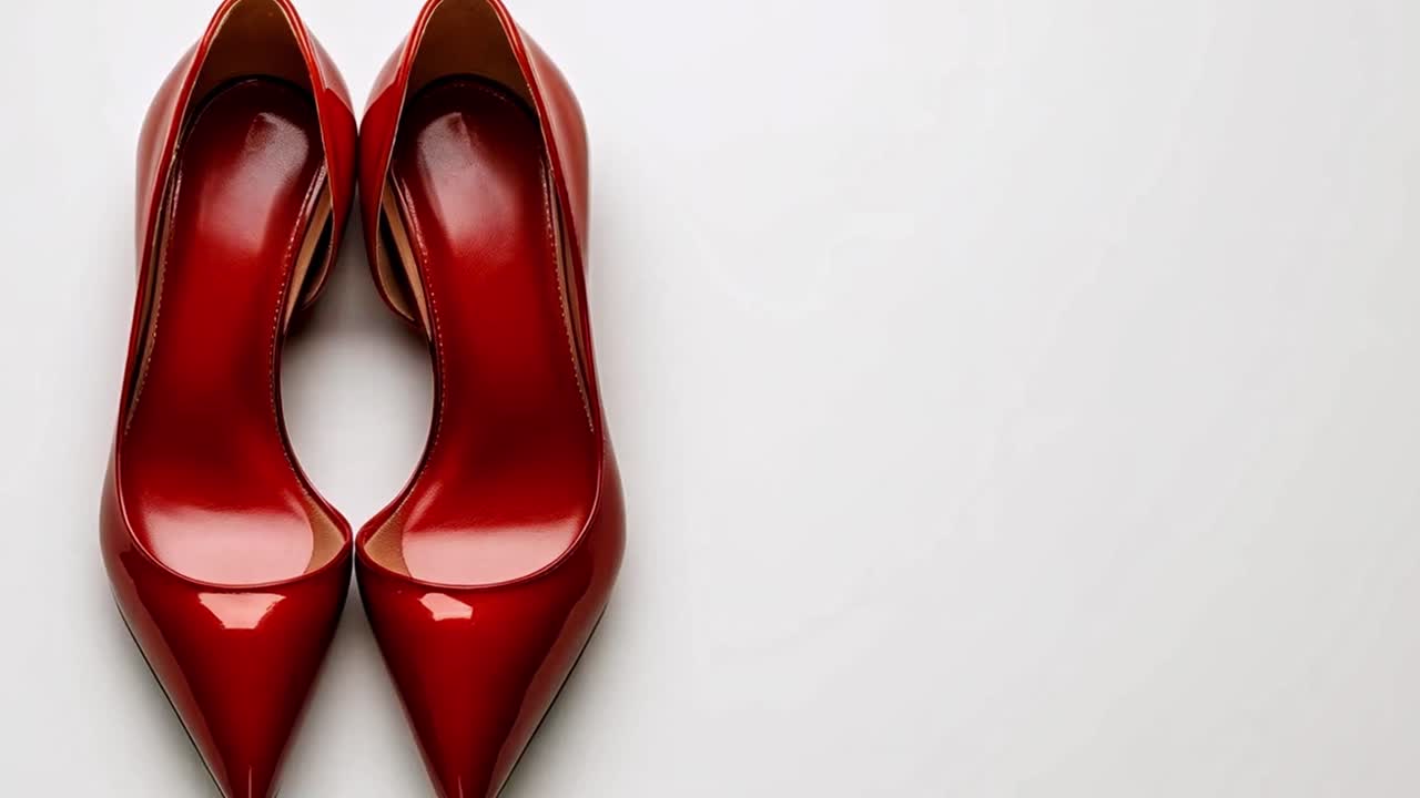 A pair of glossy red high heels