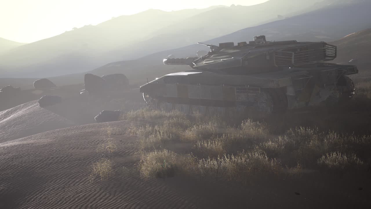 Vecchio carro armato arrugginito nel deserto