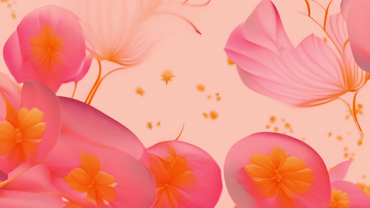 animación de pétalos florales rosados y naranjas sobre un fondo claro