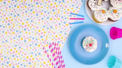 cup cakes for birthday party move on left side. stop motion