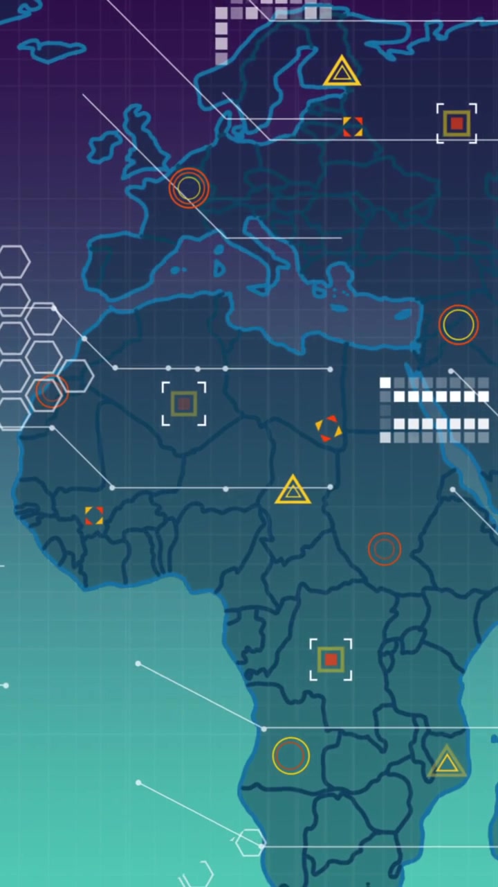 Animation of data processing and world map on green background