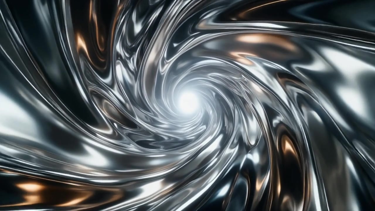 Vortice astratto di metallo liquido con centro luminoso