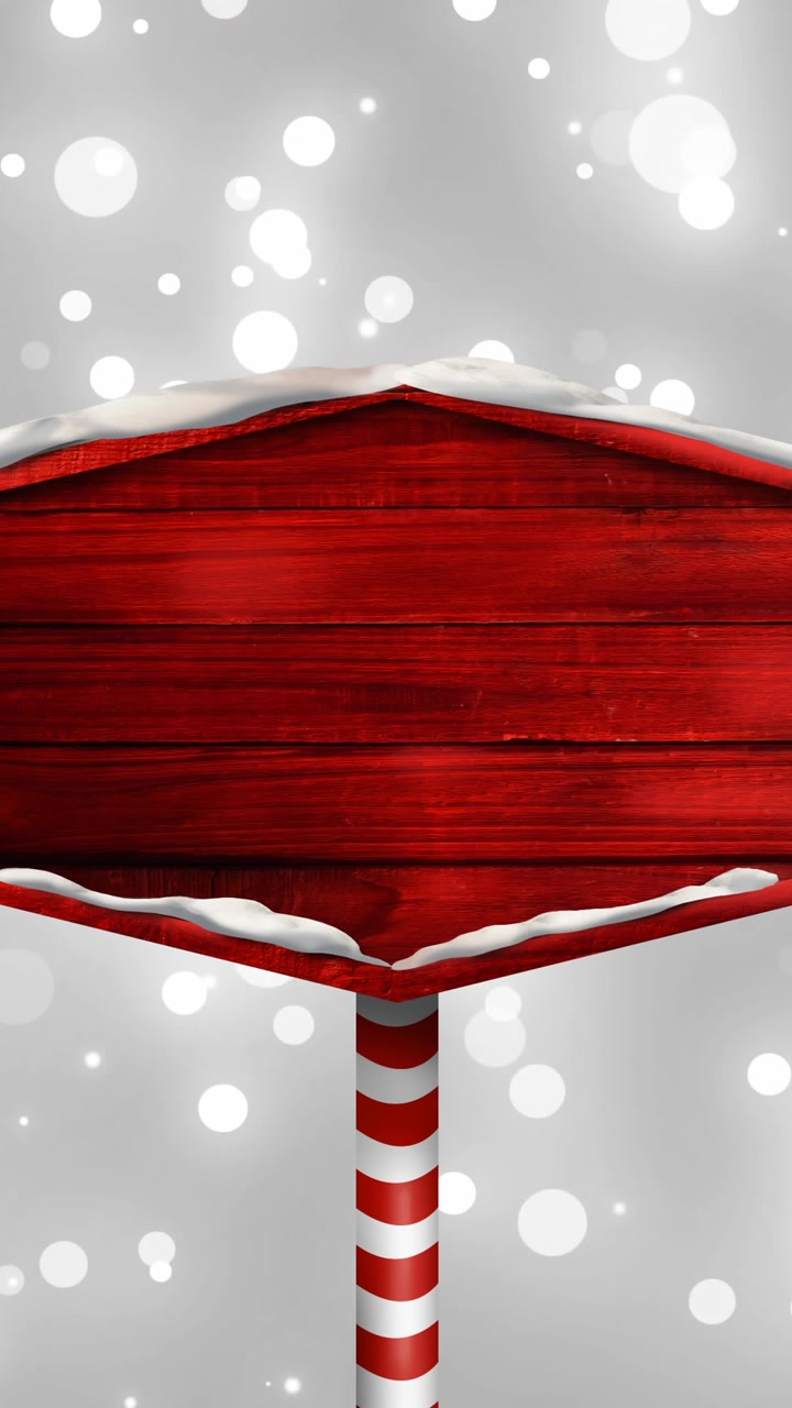 Animation of red sign with santa hat spots of light falling on grey background