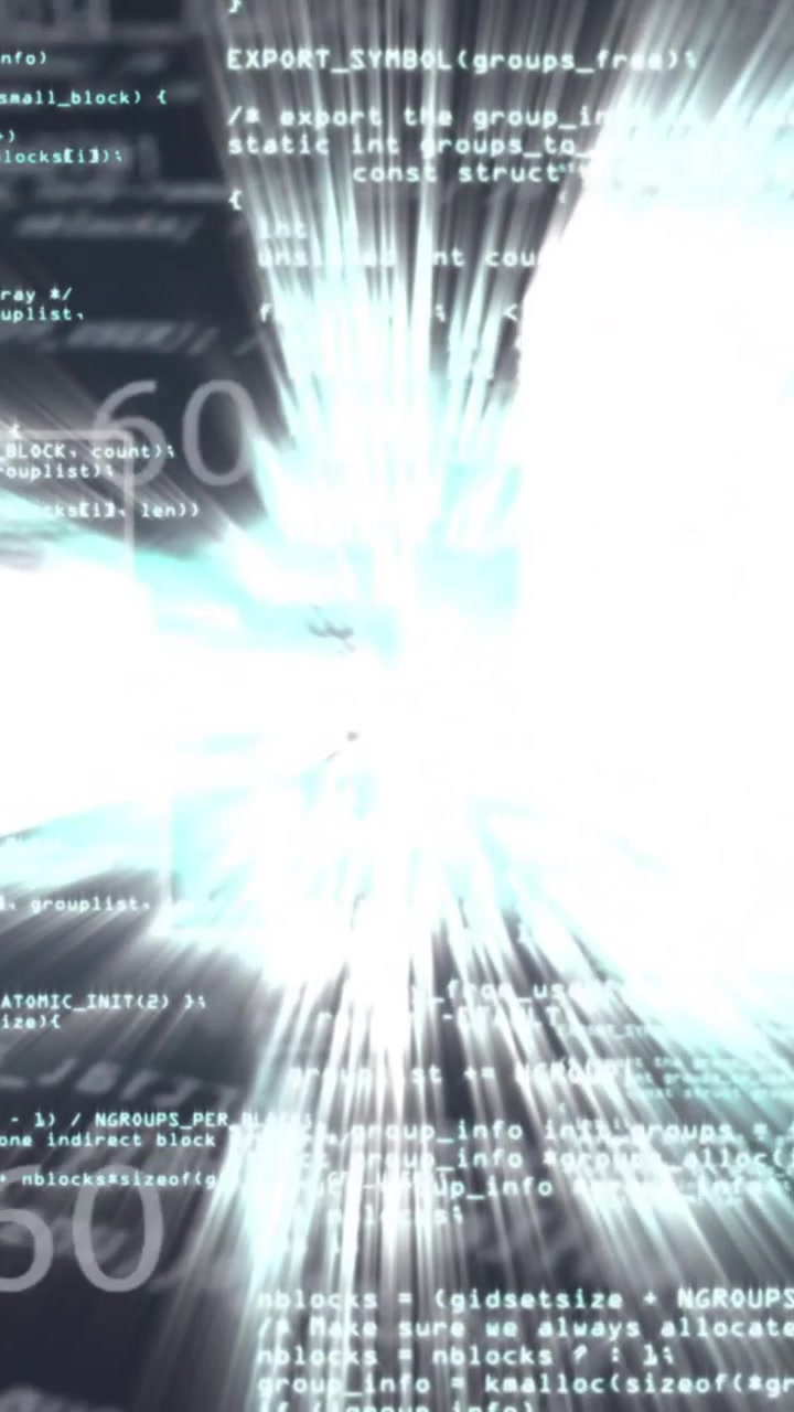 Animation of data processing over light trails on black background