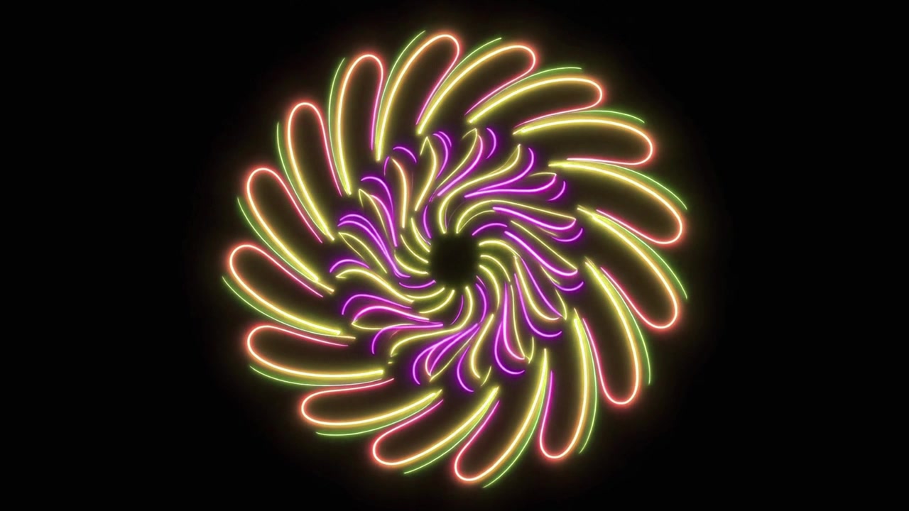 Abstract Neon Flower Animation with Rotating Glowing Petals