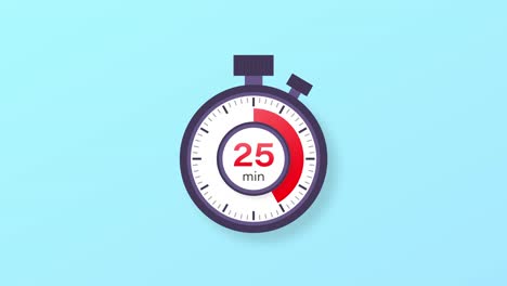 the 25 minutes timer. stopwatch icon in flat style. motion graphics.