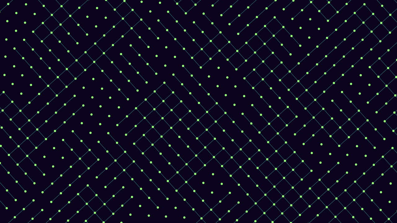 An image of a black and green grid with dots forming a pattern. The grid consists of green lines composed of small black dots arranged in a symmetrical design