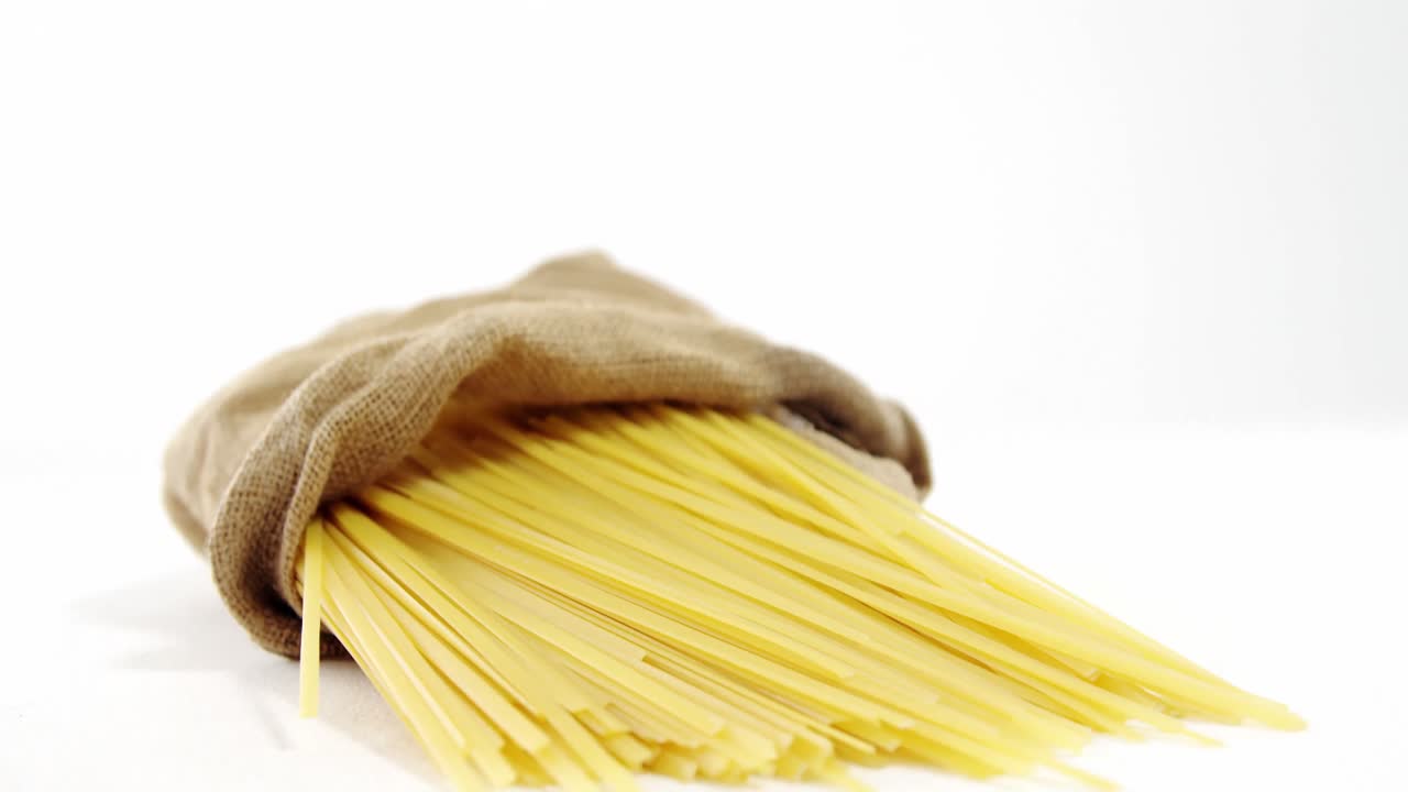 Raw spaghetti in sack