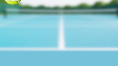 a tennis ball bounces energetically across a bright blue court, capturing dynamic motion and vibrant colors in a seamless loop