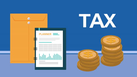 tax day animation with documents and coins dollars