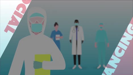 social distancing text against healthcare workers icon