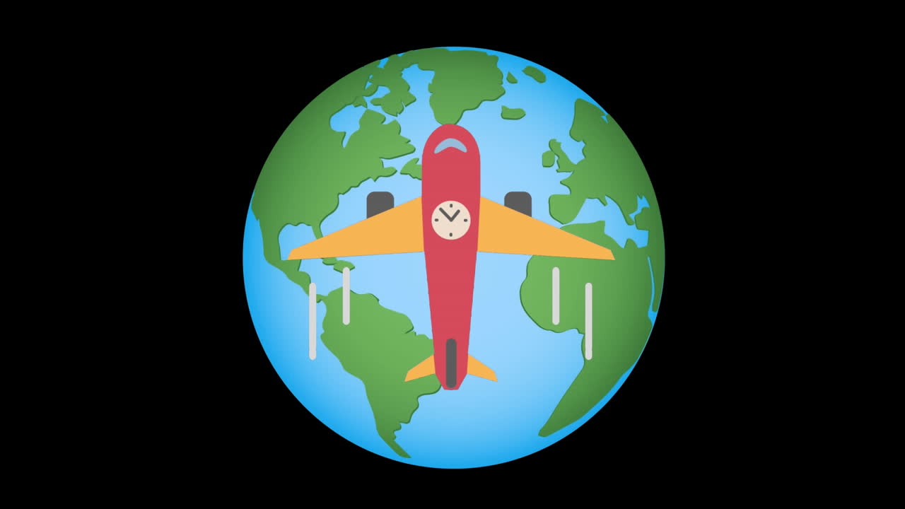 animación del avión sobre el globo sobre fondo negro