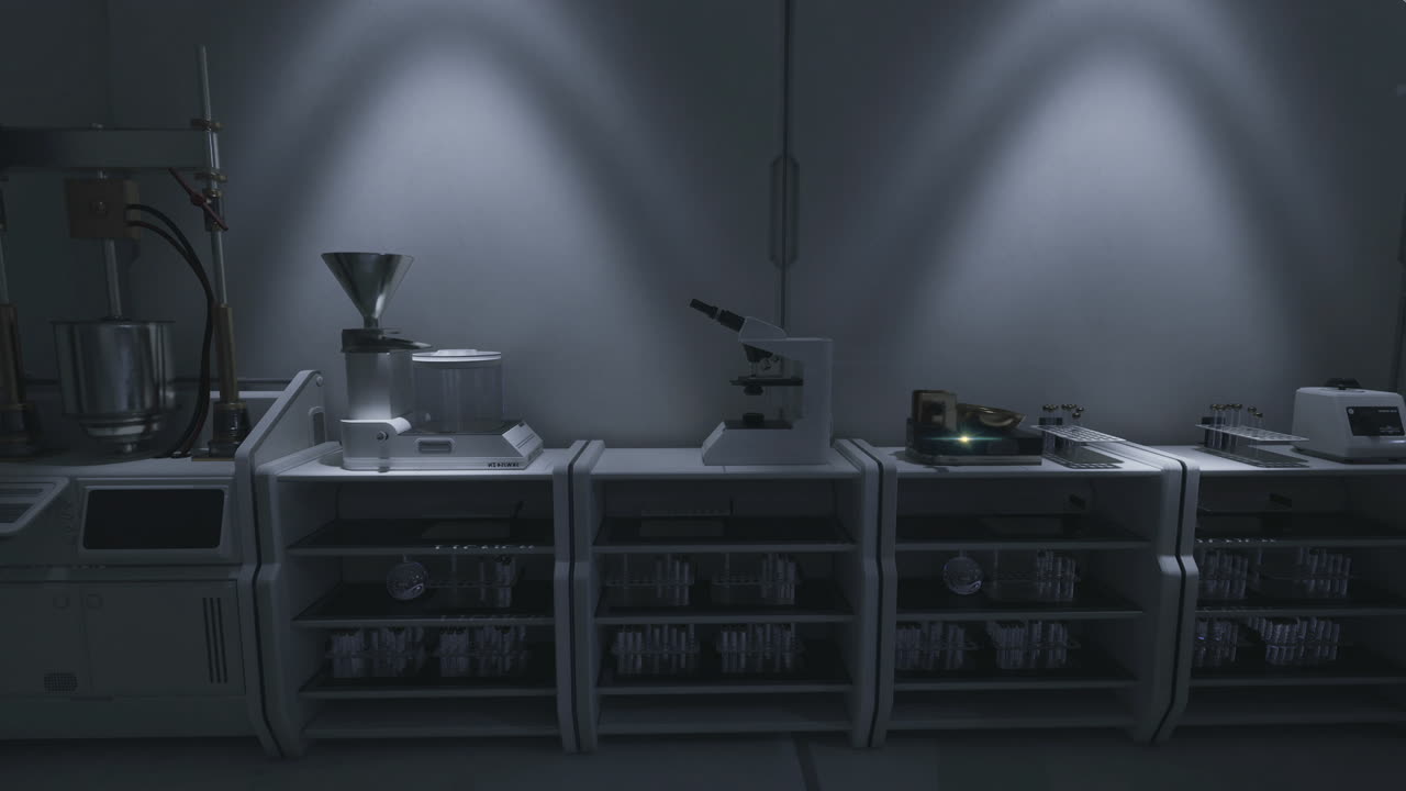 Laboratory equipment illuminated under different lighting conditions