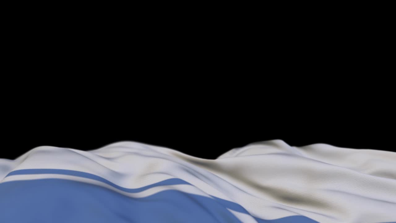 bandera de tela de la república de altai ondeando en el bucle del viento. bandera de tela bordada cosida de la república de altai balanceándose en la brisa. fondo negro medio lleno. lugar para el texto. bucle de 20 segundos.
