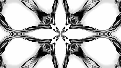4k loop animation with black and white ribbons are twisted and form complex structures like symmetric ornament pattern or kaleidoscopic effect. seamless footage with luma matte as alpha channel. 18
