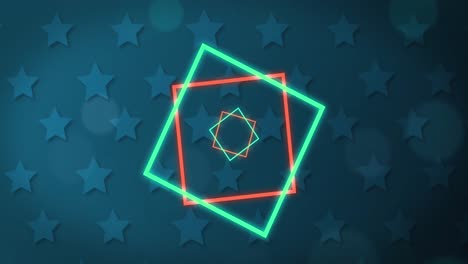 animation of illuminated square shapes moving over blue stars and lens flare