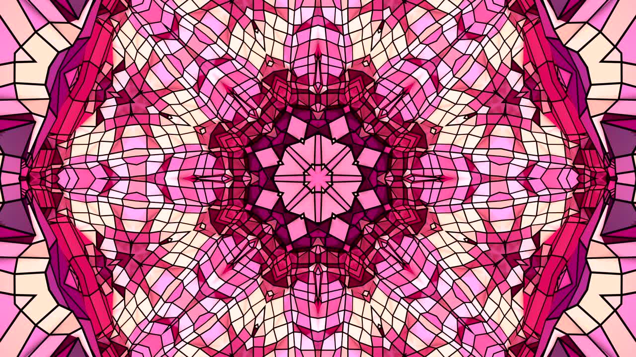 fondo abstracto geométrico púrpura bajo como un efecto de vidriera o caleidoscopio en movimiento en 4k. animación 3d de bucle, imágenes sin costuras en el popular estilo bajo de poli. v26