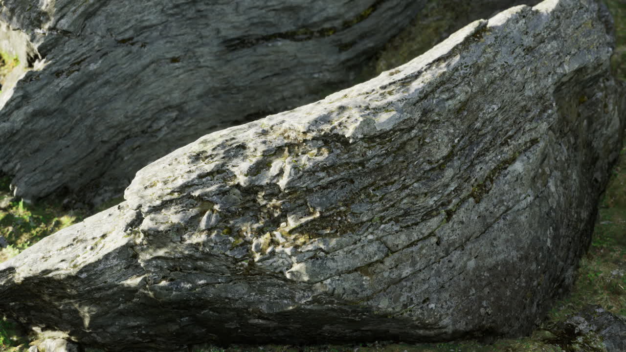 Large natural rock formation highlighting unique textures in a grassy area