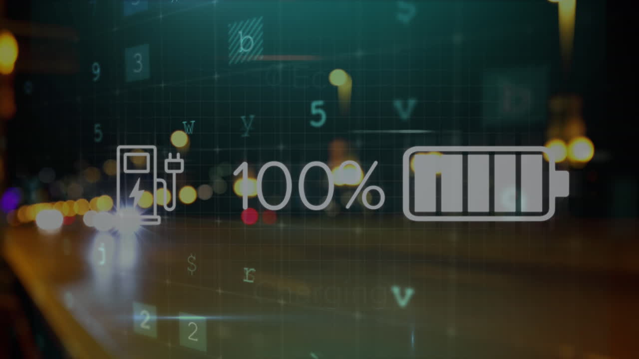 animación del procesamiento de datos con iconos sobre los coches en la calle.