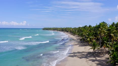 Drone-flying-along-Playa-Esmeralda,-Miches-in-Dominican-Republic
