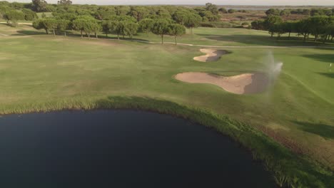 Aerial-view-of-lake-in-golf-course