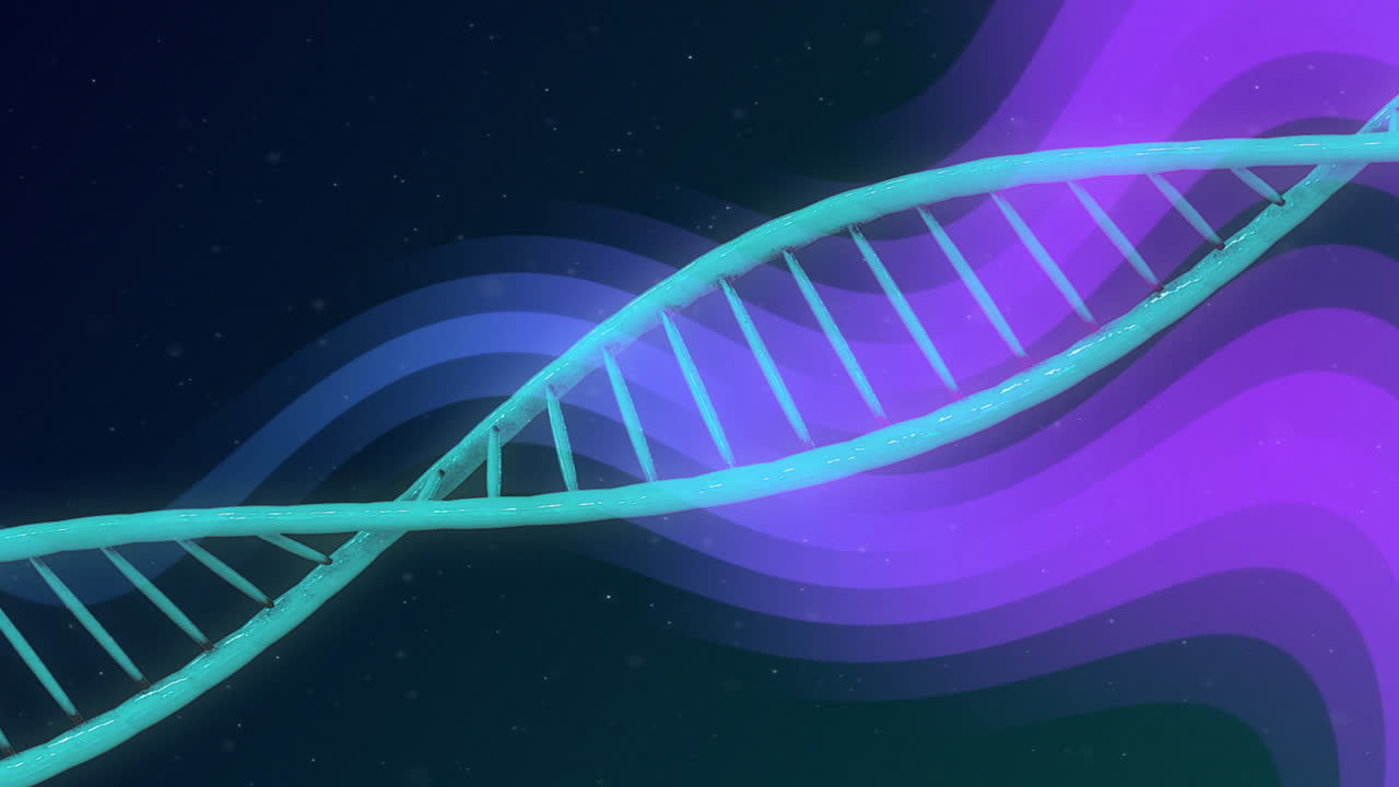 Animation of dna strand over purple shapes