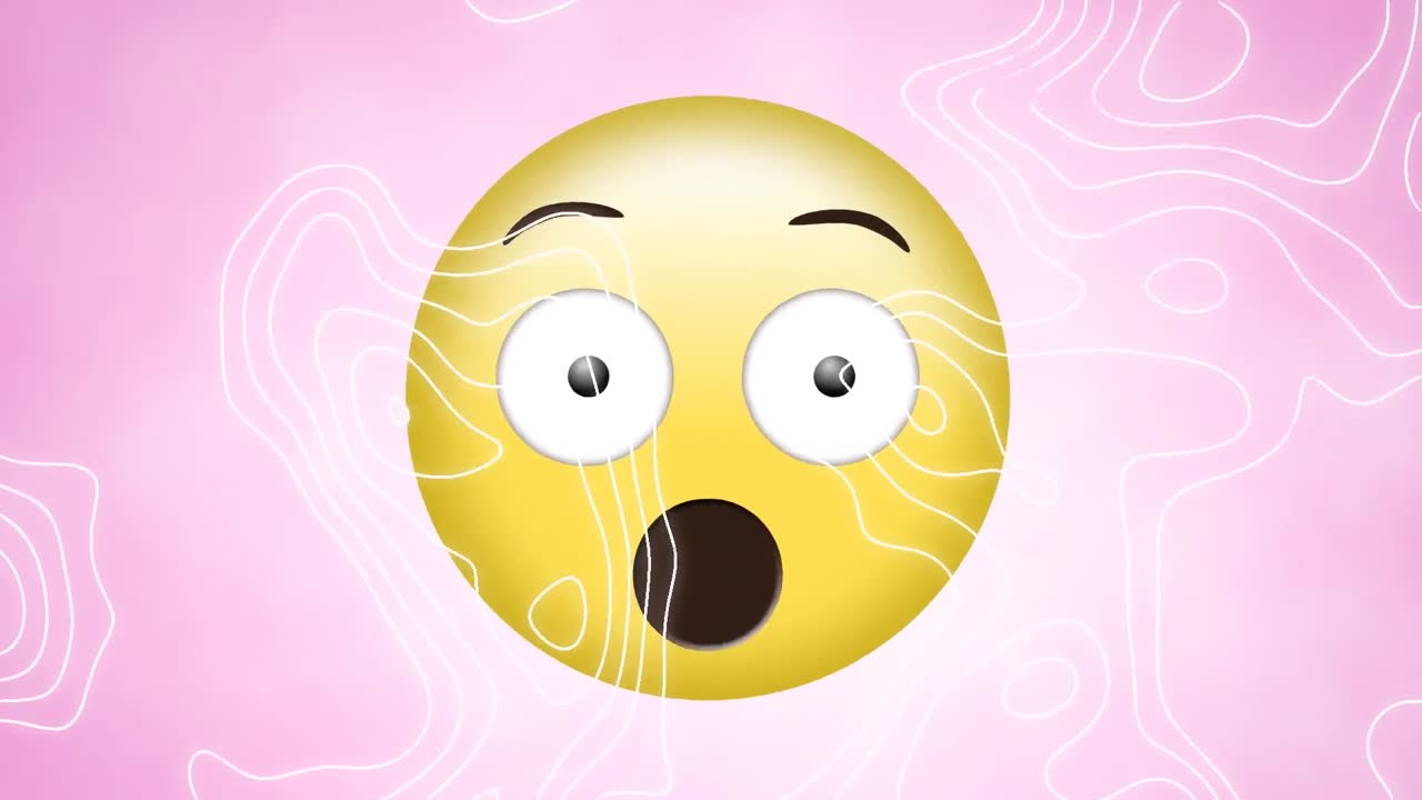 animación del icono de emoji sorprendido en un fondo rosa