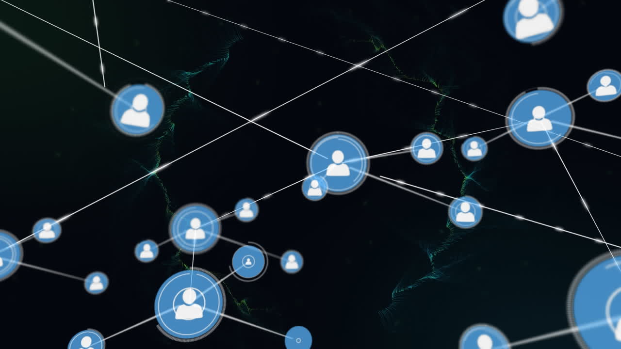 Animation of network of connections with digital people icons over green connections