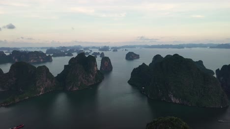 drone aerial view of halong bay from bai tho mountain, vietnam