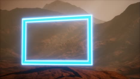 portal de neón en la superficie del planeta marte con el soplo de polvo
