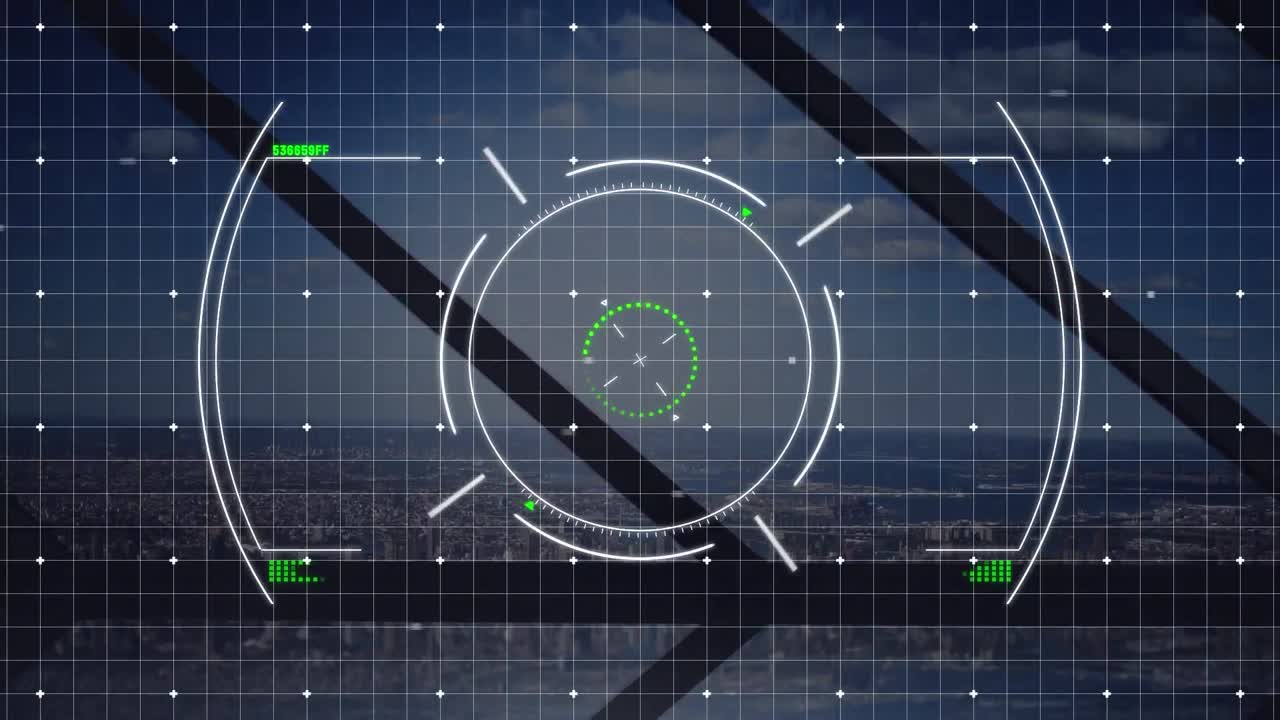 도시 풍경 위의 디지털 인터페이스의 애니메이션