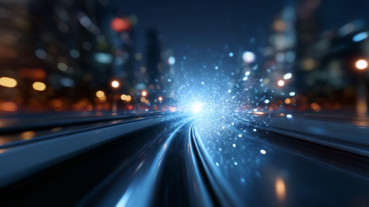 Movimento dinamico di luci e scintille sinaptiche in un ambiente urbano futuristico. Crea un'esperienza visiva coinvolgente con energia intensa e colori vivaci