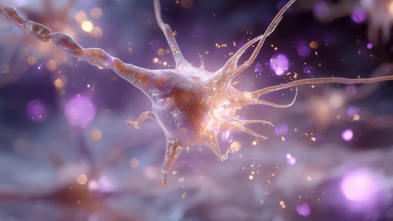 Intricate Close-Up of Neurons Illuminated by Sparkling Light; Revealing the Beauty of Neurological Structure and Function in a Dynamic Biological Setting